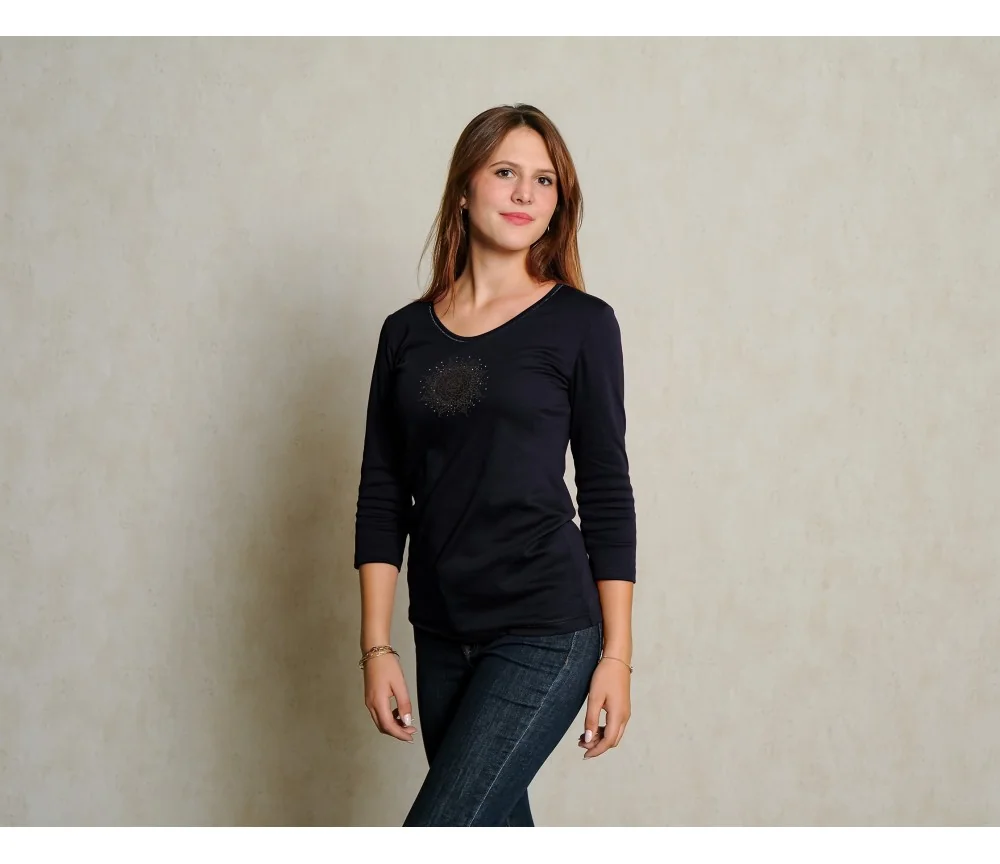 Spirit of OM - Shirt 3/4 Arm - Flower of Harmony - schwarz