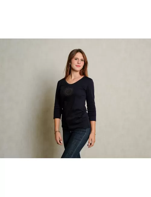 Spirit of OM - Shirt 3/4 Arm - Flower of Harmony - schwarz