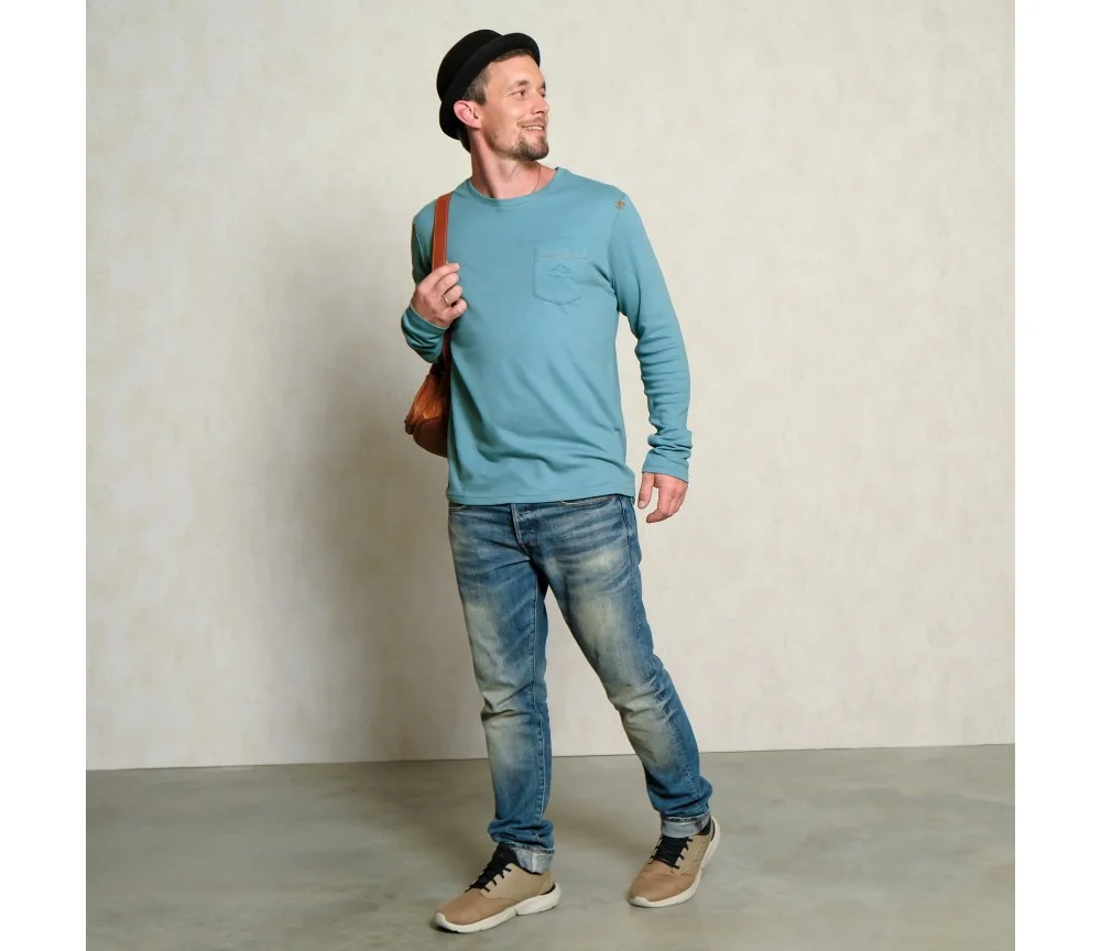 Spirit of OM - Leinen Longsleeve Niagara - niagara-blau