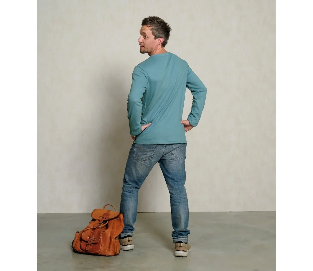 Spirit of OM - Leinen Longsleeve Niagara - niagara-blau