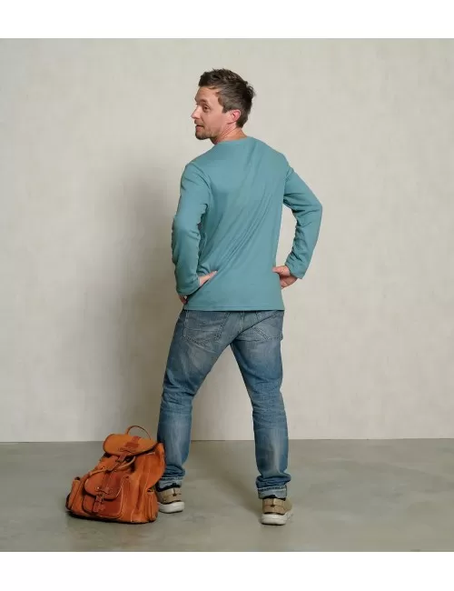 Spirit of OM - Leinen Longsleeve Niagara - niagara-blau