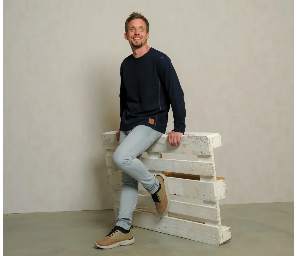 Spirit of OM - Herrenpulli Waffelstrick - dunkelblau