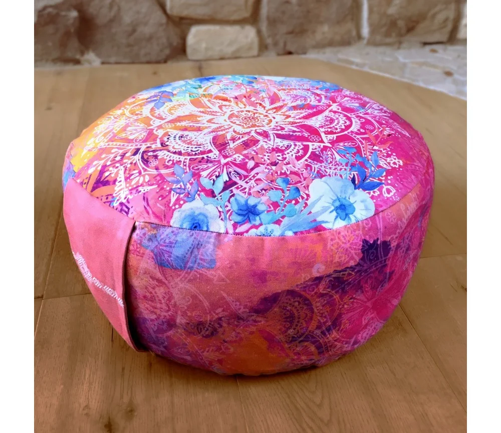 Spirit of OM - Meditationskissen rund - pink/bunt