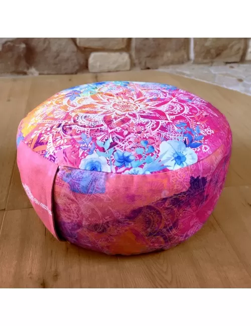 Spirit of OM - Meditationskissen rund - pink/bunt
