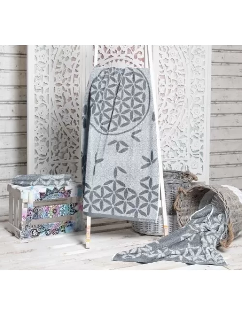 Spirit of OM - Frotteetücher Blume des Lebens - kiesel/silbergrau