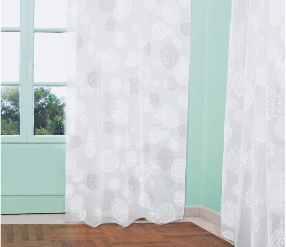 Spirit of OM - Gardine Rami - weiß bestickt & silber/weiß bedruckt