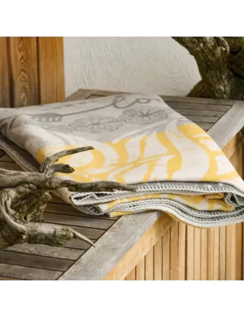 Spirit of OM - Kuscheldecke Lotus - gelb/grau