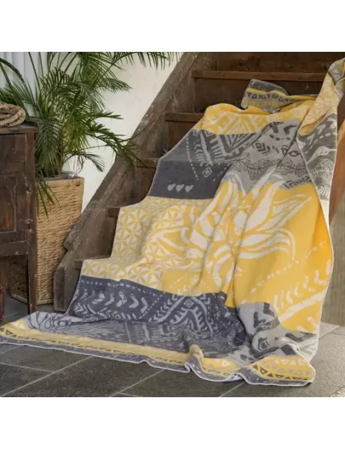 Spirit of OM - Kuscheldecke Lotus - gelb/grau