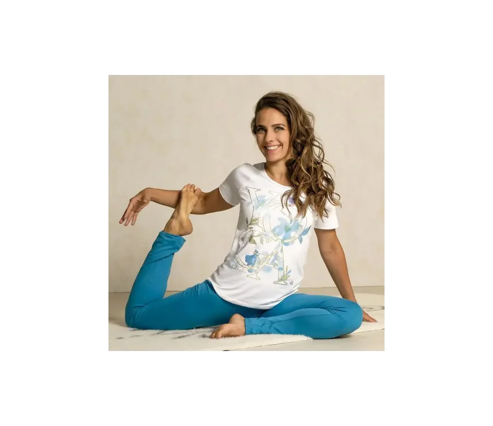 Spirit of OM - Raglan-Shirt Yoga Flower - weiß/blau/gold