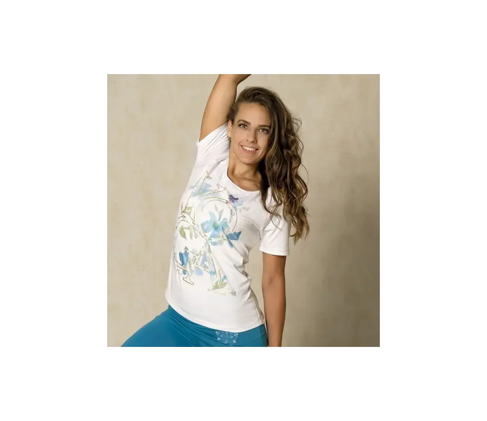 Spirit of OM - Raglan-Shirt Yoga Flower - weiß/blau/gold