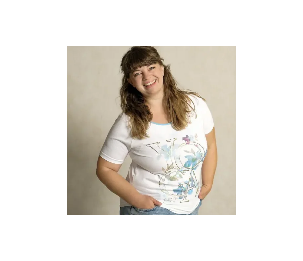 Spirit of OM - Raglan-Shirt Yoga Flower - weiß/blau/gold