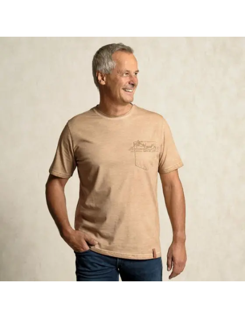 Spirit of OM - T-Shirt men - mit Tasche - Mountain - zirben-braun