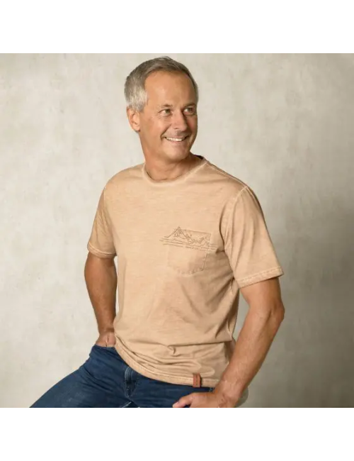 Spirit of OM - T-Shirt men - mit Tasche - Mountain - zirben-braun