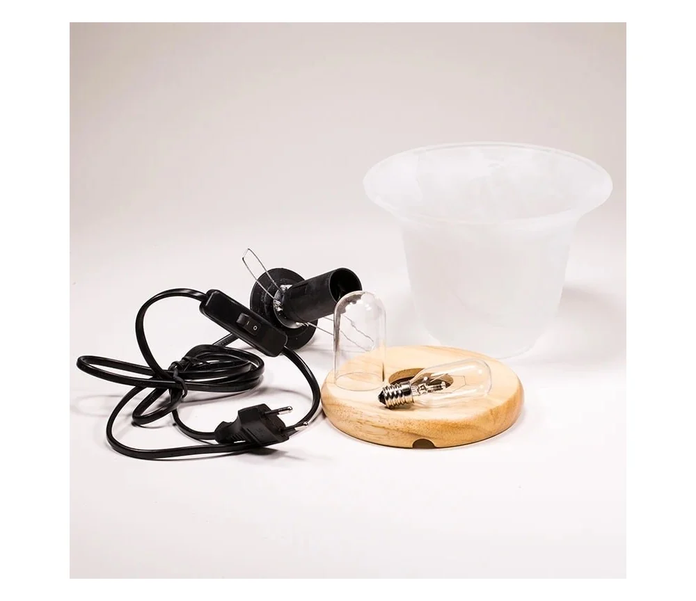 Lampe - Salzkristall - Tulpenform-Glasschale auf Holzsockel
