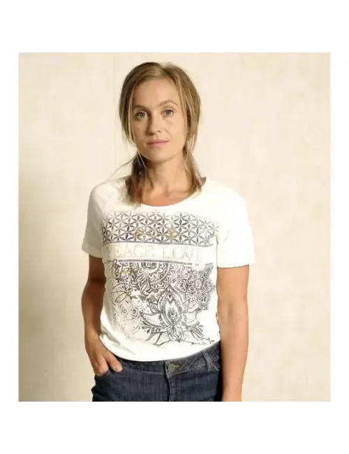 Spirit of OM - Raglan-Shirt Kurzarm Peace-Love - natur/schwarz/gold