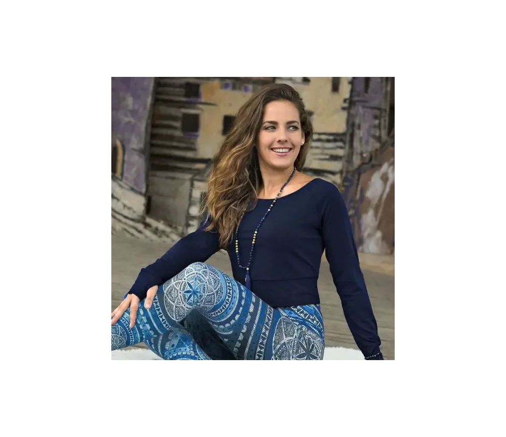 Spirit of OM - Longsleeve Crop Shirt Bambus - dunkelblau