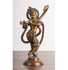 Statue - Krishna aus Messing, ca. 39 cm - Nepali orange
