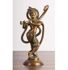 Statue - Krishna aus Messing, ca. 39 cm - Nepali orange