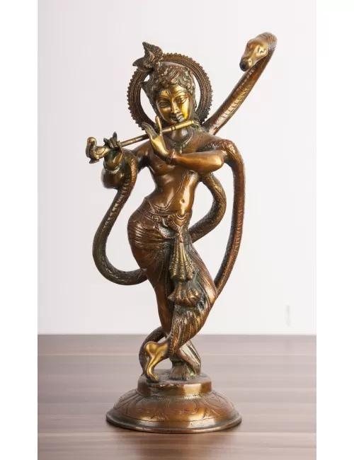 Statue - Krishna aus Messing, ca. 39 cm - Nepali orange
