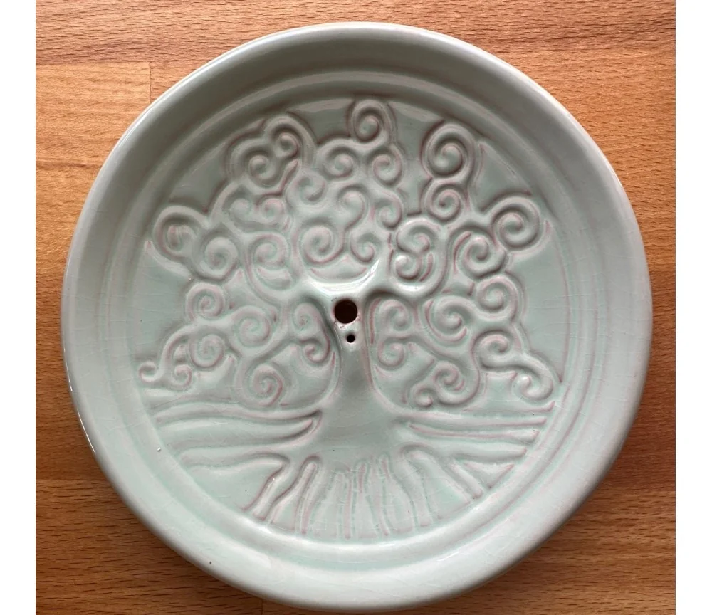 Räucherstäbchenhalter - Yggdrasil rund aus Ton - in Türkis