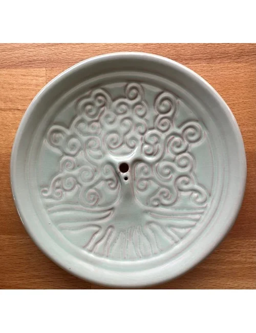 Räucherstäbchenhalter - Yggdrasil rund aus Ton - in Türkis