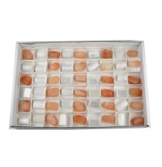 Trommelsteine - Selenit weiß/Alabaster orange , 03,0 - 03,5cm - 54 Stück