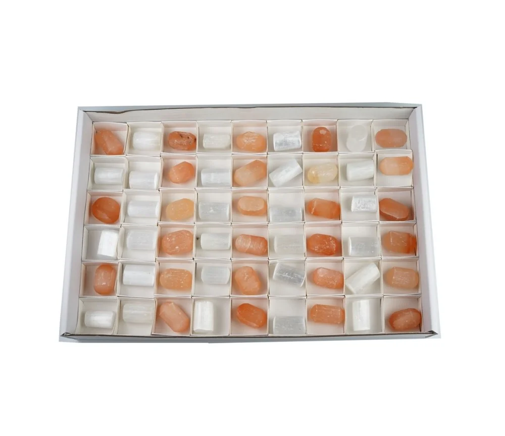 Trommelsteine - Selenit weiß/Alabaster orange , 03,0 - 03,5cm - 54 Stück