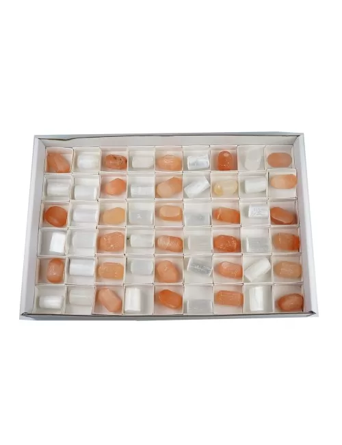 Trommelsteine - Selenit weiß/Alabaster orange , 03,0 - 03,5cm - 54 Stück