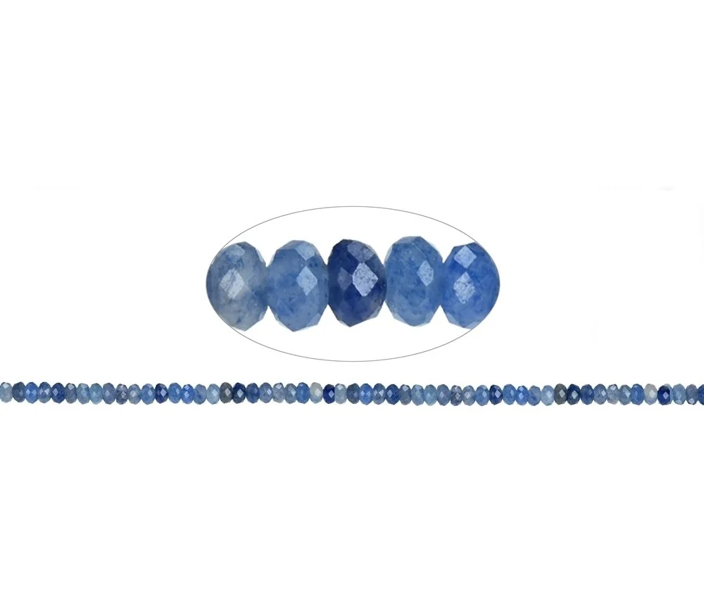 Heilstein & Edelstein-Strang - Button, Blauquarz, facettiert, 03 x 05mm (38cm)