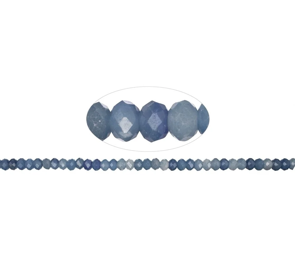 Heilstein & Edelstein-Strang - Button, Blauquarz, 04 x 06mm (39cm), facettiert