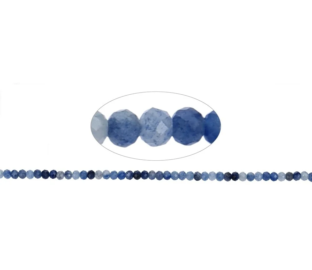 Heilstein & Edelstein-Strang - Button, Blauquarz, facettiert, 03 x 04mm