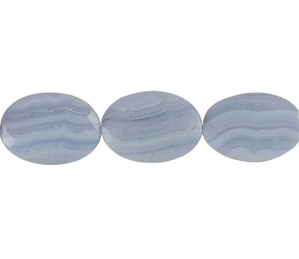 Heilstein & Edelstein-Strang - Linse gedreht, Chalcedon (blau), facettiert, 35 x 25mm