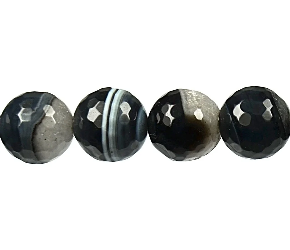Heilstein & Edelstein-Strang - Kugeln, Onyx halb/halb (gef.), facettiert, 16mm