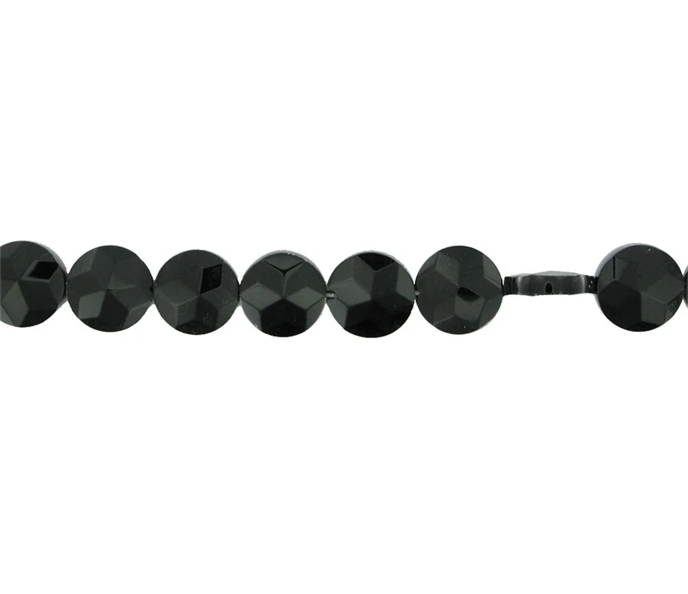 Heilstein & Edelstein-Strang - Button flach, Onyx (gef.), facettiert, 10 x 04mm