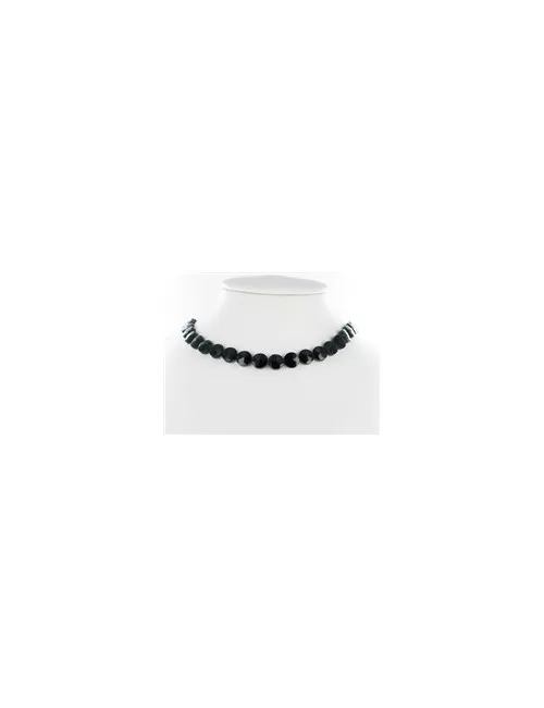 Heilstein & Edelstein-Strang - Button flach, Onyx (gef.), facettiert, 10 x 04mm