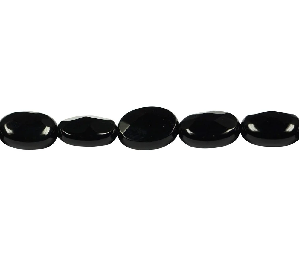 Heilstein & Edelstein-Strang - Linsen, Onyx (gef.), facettiert, 08 x 06mm
