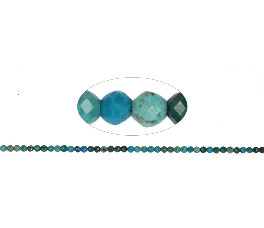 Heilstein & Edelstein-Strang - Kugeln, Chrysokoll (stab.), facettiert, 02mm (38cm)