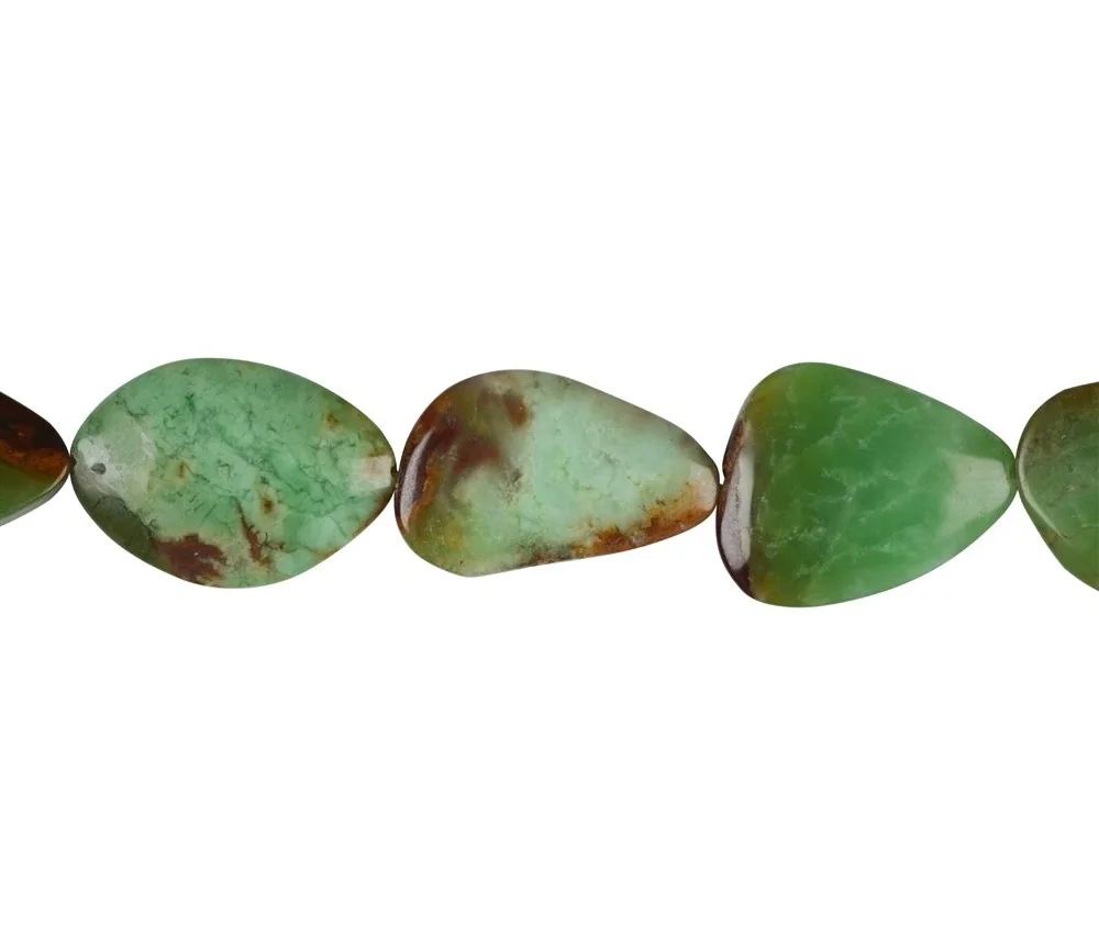 Heilstein & Edelstein-Strang - Freeform flach, Chrysopras, 30-45 x 20-25mm