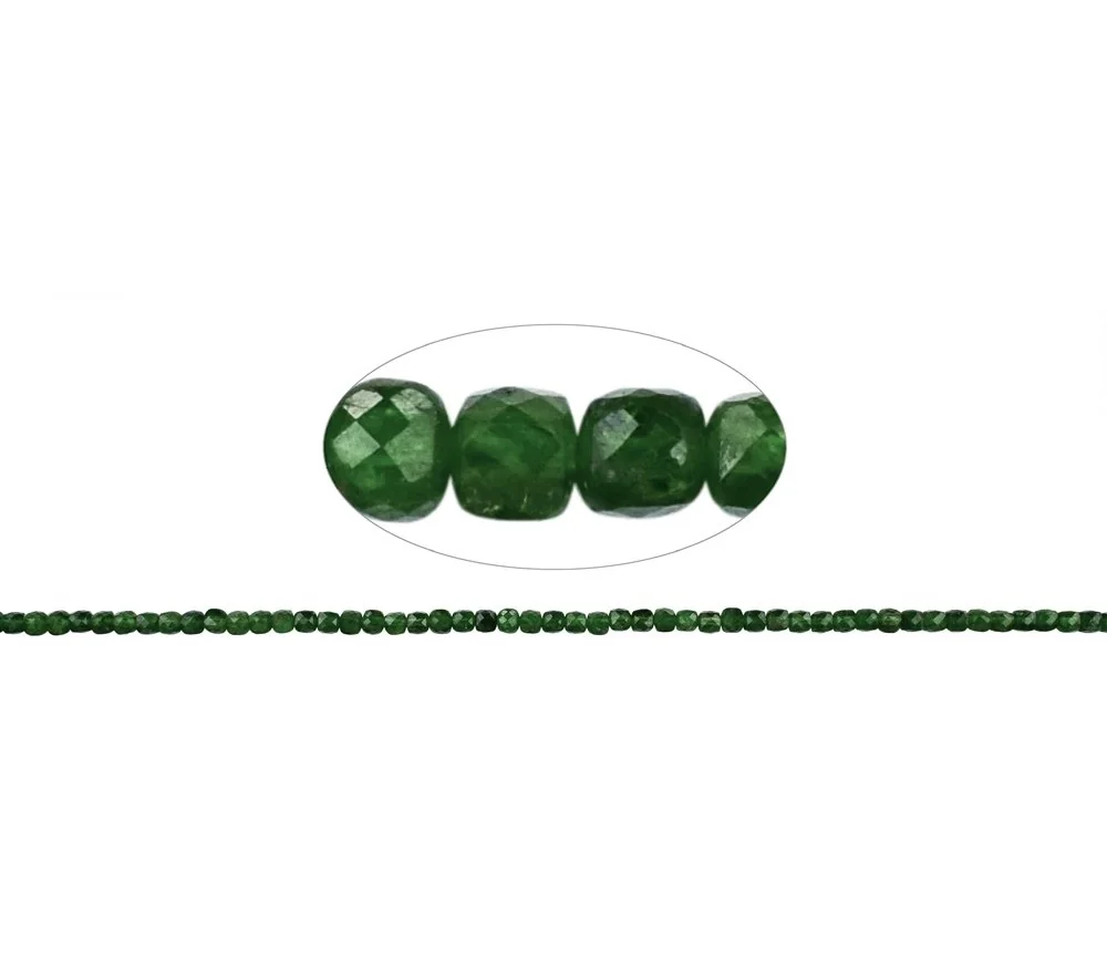 Heilstein & Edelstein-Strang - Würfel, Chromdiopsid, facettiert, 04 x 04 x 04mm (39cm)