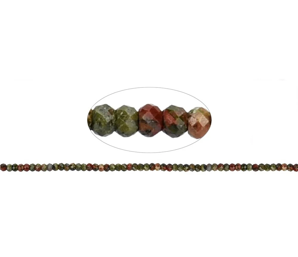 Heilstein & Edelstein-Strang - Button, Unakit, facettiert, 02 x 03mm