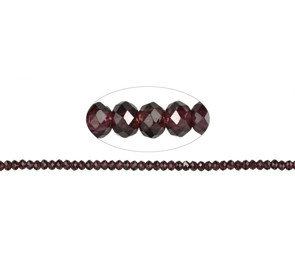 Heilstein & Edelstein-Strang - Button, Granat, facettiert, 02 x 03mm