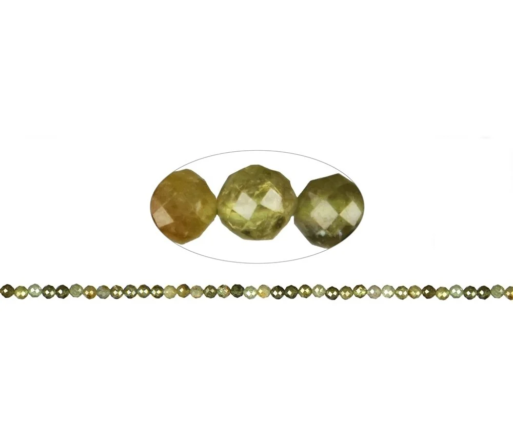 Heilstein & Edelstein-Strang - Kugeln, Granat grün (Grossular), facettiert, 04mm (39cm)