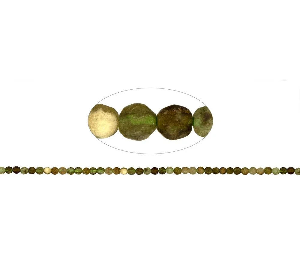Heilstein & Edelstein-Strang - Kugeln, Granat grün (Grossular), facettiert, 03mm