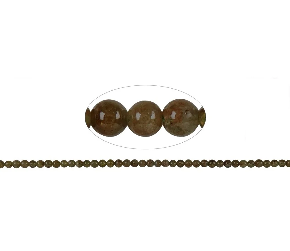 Heilstein & Edelstein-Strang - Kugeln, Granat olivgrün (Grossular), 04-05mm (39cm)