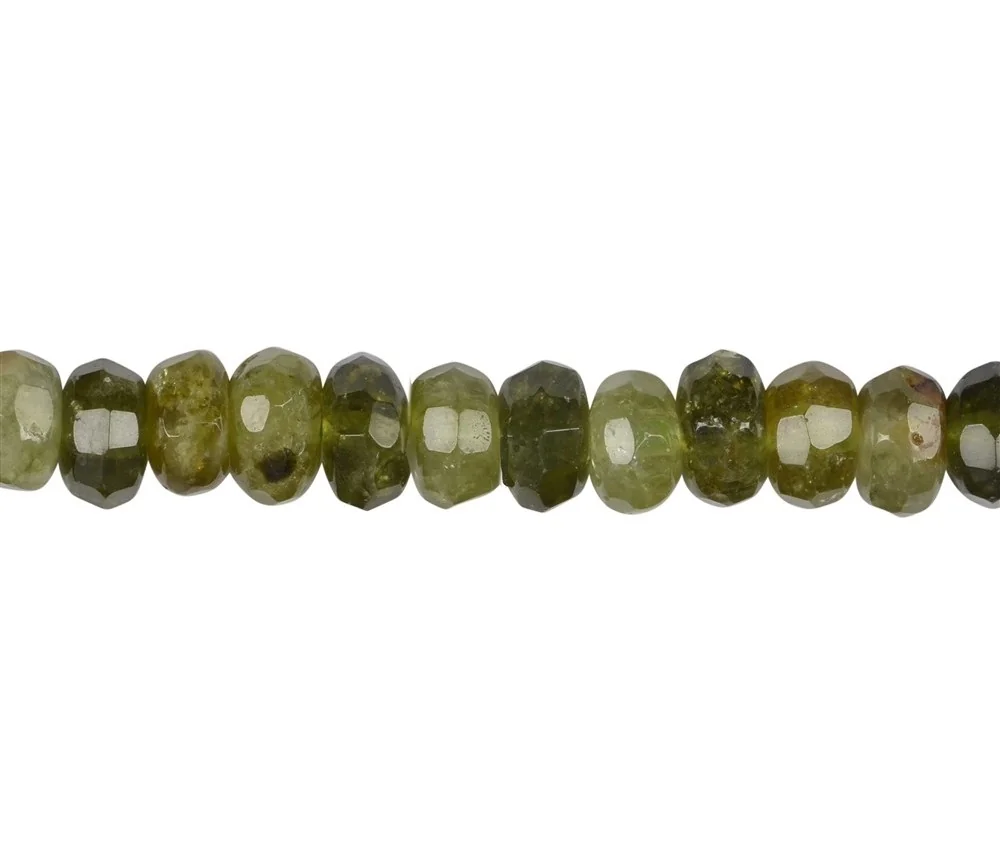 Heilstein & Edelstein-Strang - Button, Granat grün (Grossular), facettiert, 04-05 x 08-09mm (39cm)