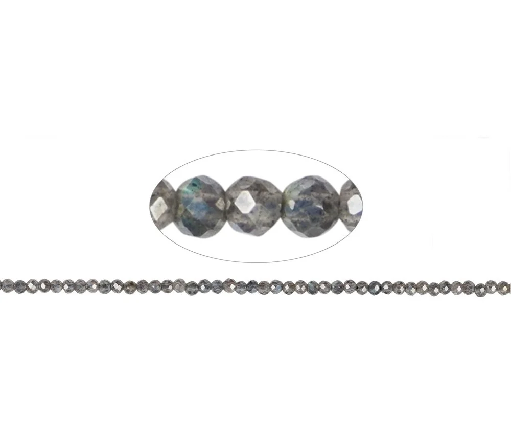 Heilstein & Edelstein-Strang - Kugeln, Labradorit (bedampft), facettiert, 03mm