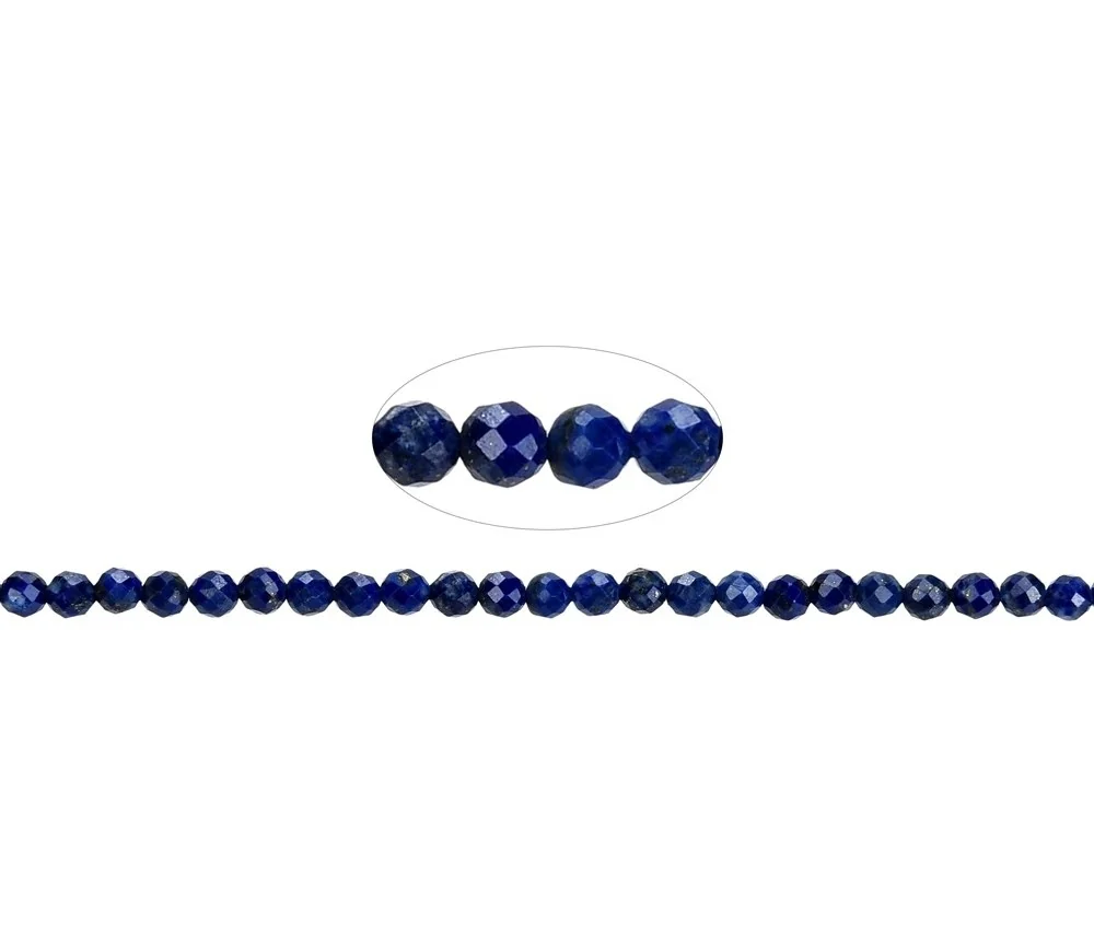 Heilstein & Edelstein-Strang - Kugel/Button, Lapis Lazuli A, facettiert, 03 x 03mm