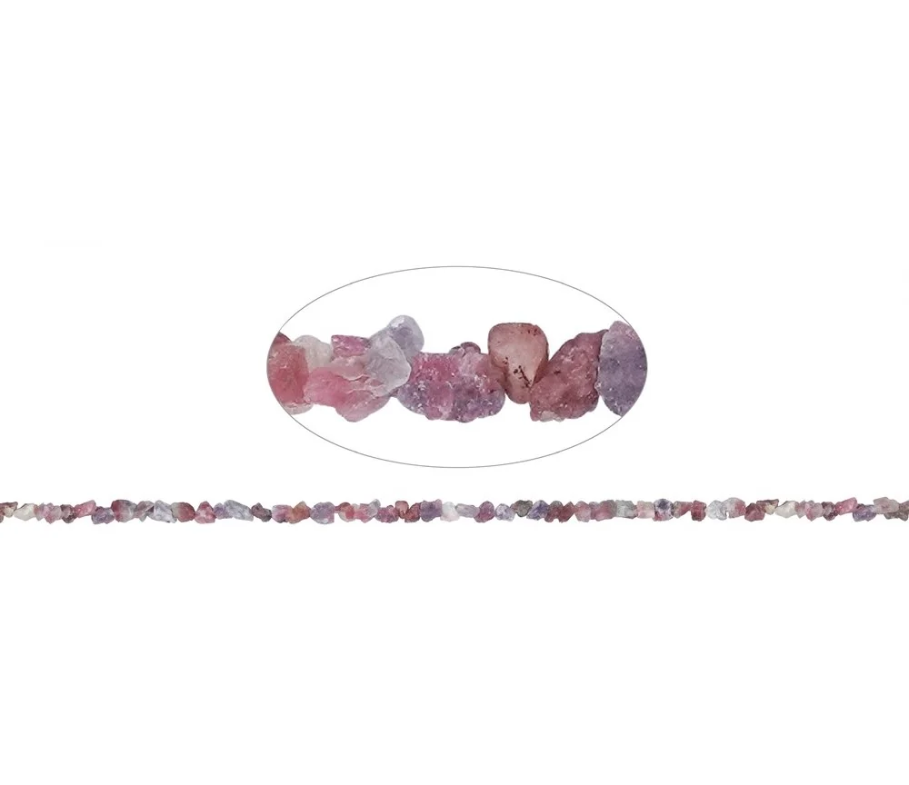 Heilstein & Edelstein-Strang - Nuggets roh, Lepidolith mit Turmalin, 05-07mm