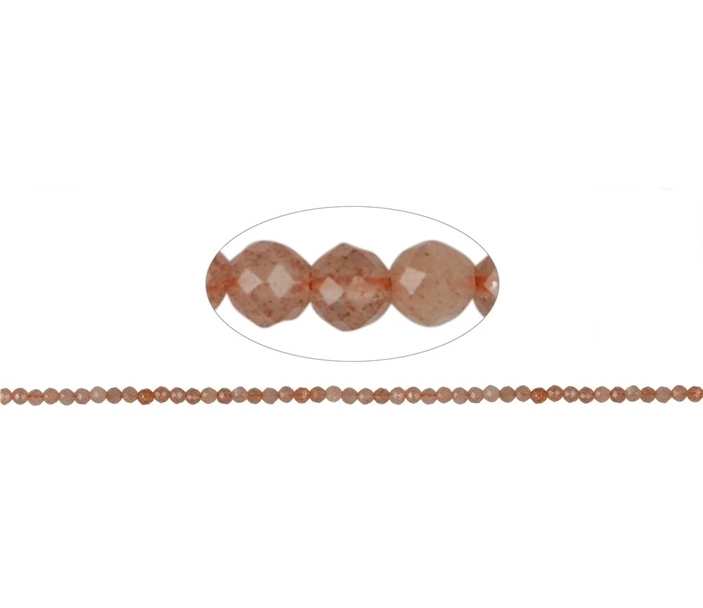 Heilstein & Edelstein-Strang - Kugeln, Mondstein (orange), facettiert, 03mm