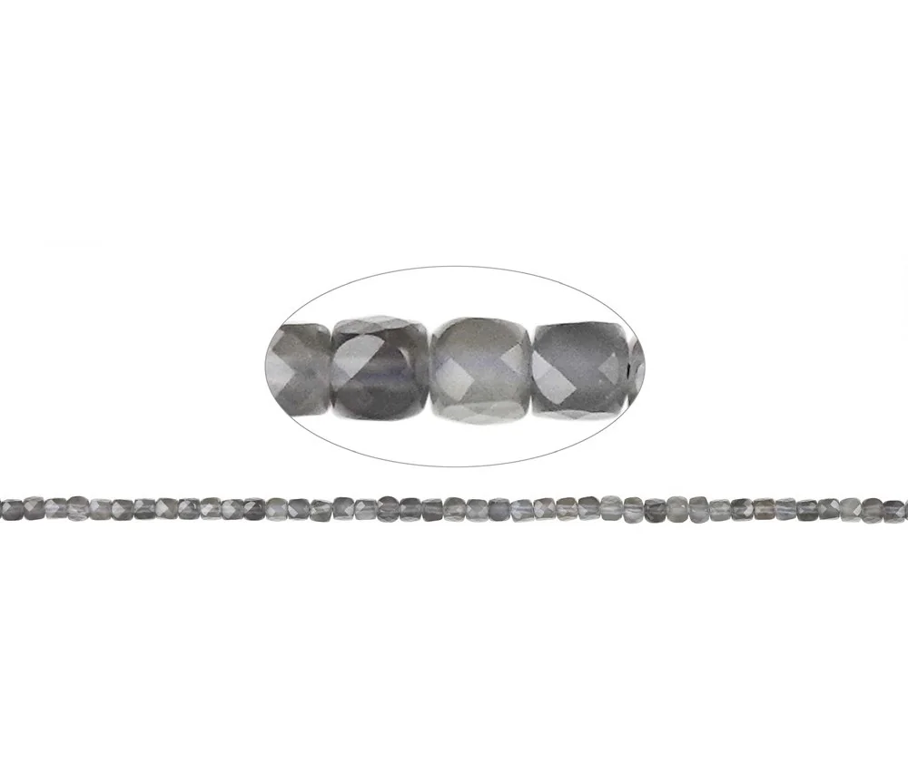 Heilstein & Edelstein-Strang - Würfel, Mondstein (grau), facettiert, 04mm